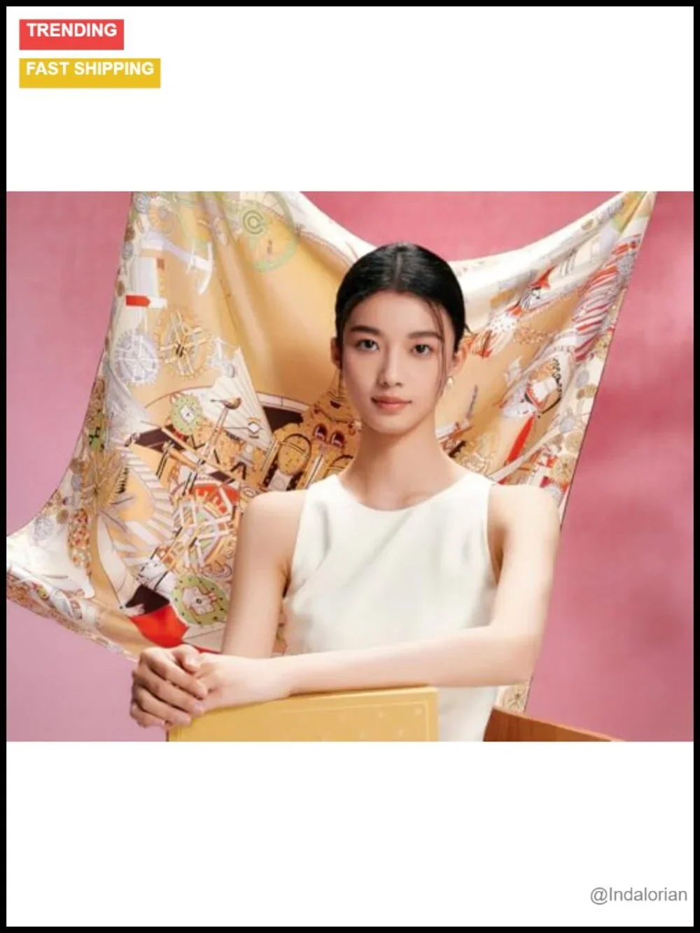 100% Silk Twill Scarf - 35x35 Large Double-Sided Hand Rolled